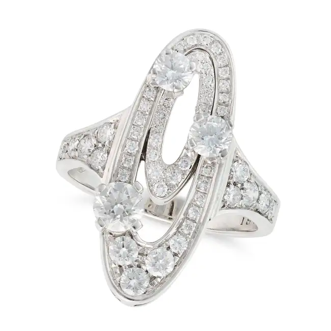BULGARI, A DIAMOND ELISIA RING the elongated oval ring set with round brilliant cut diamonds,