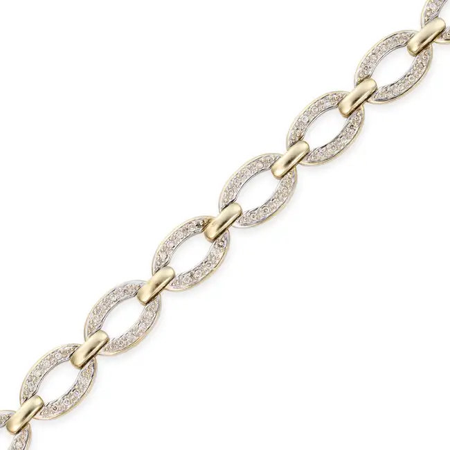 A DIAMOND BRACELET comprising a row of oval links set with round brilliant cut diamonds, stamped