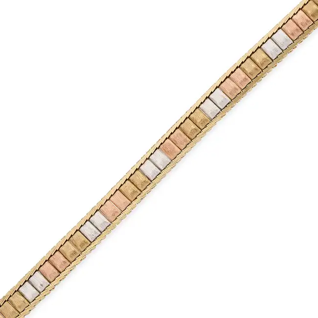 NO RESERVE - MAPPIN & WEBB, A VINTAGE GOLD BRACELET in 9ct yellow, white and rose gold, comprising a