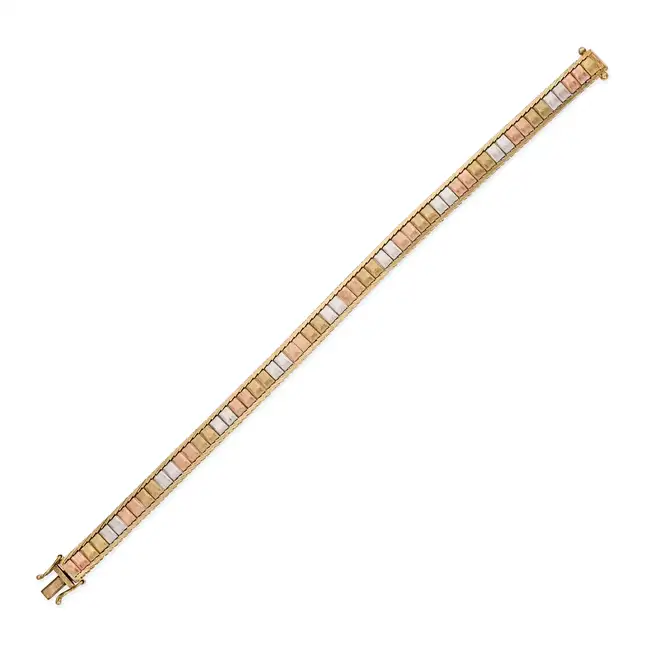 NO RESERVE - MAPPIN & WEBB, A VINTAGE GOLD BRACELET in 9ct yellow, white and rose gold, comprising a