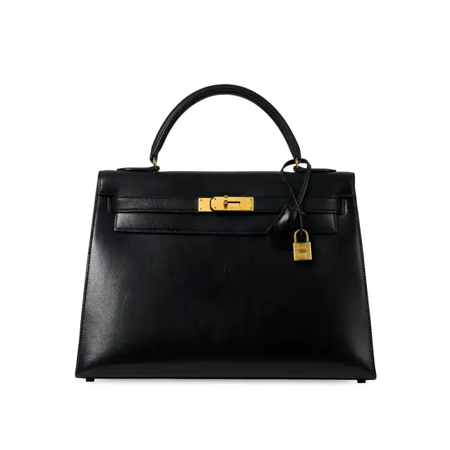 NO RESERVE - HERMÈS BLACK BOX CALF KELLY SELLIER 32 BAG  Condition grade C+.  Black Box Calf leather