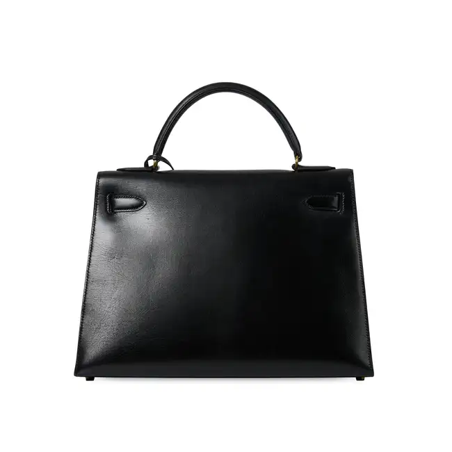 NO RESERVE - HERMÈS BLACK BOX CALF KELLY SELLIER 32 BAG  Condition grade C+.  Black Box Calf leather