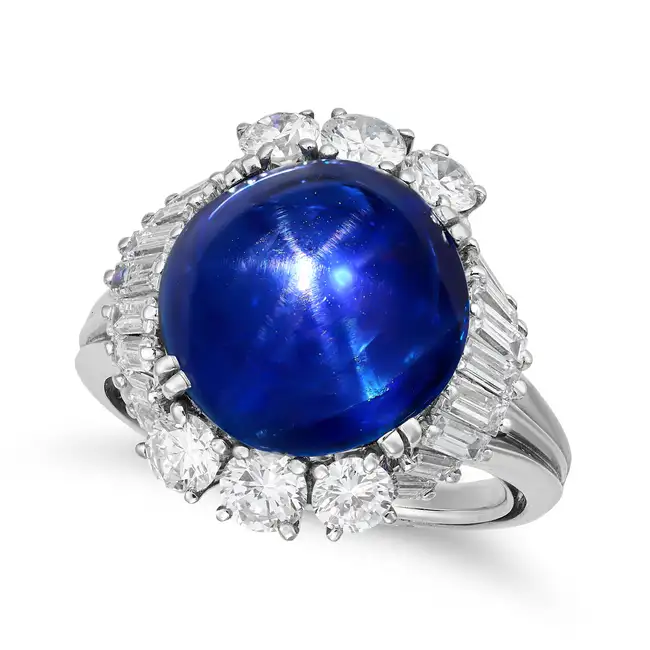 MONTURE BOUCHERON, AN IMPORTANT 11.87 CARAT BURMA NO HEAT STAR SAPPHIRE AND DIAMOND RING in