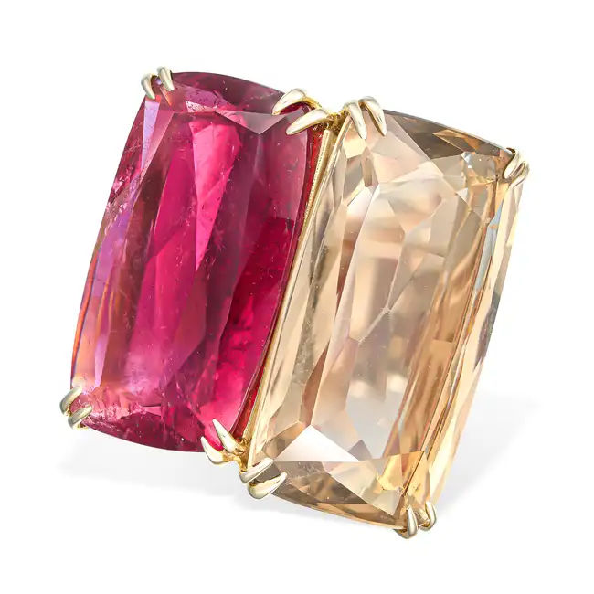 H. STERN, A RUBELLITE TOURMALINE, SMOKY QUARTZ AND DIAMOND COBBLESTONE RING in 18ct yellow gold,