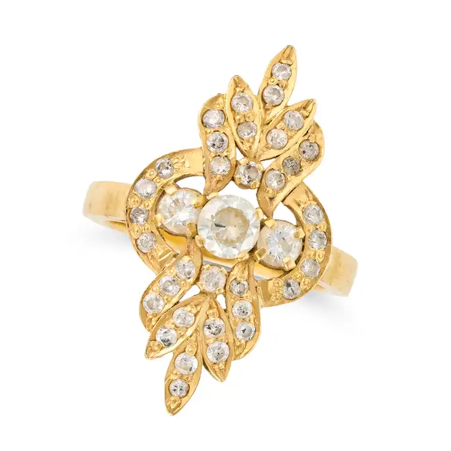 AN INDIAN DIAMOND DRESS RING the openwork face set with round brilliant cut diamonds, no assay