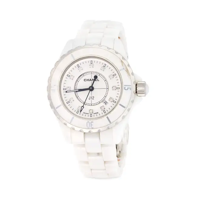 CHANEL, A J12 WRISTWATCH, in white ceramic and stainless steel, the round case with unidirectional
