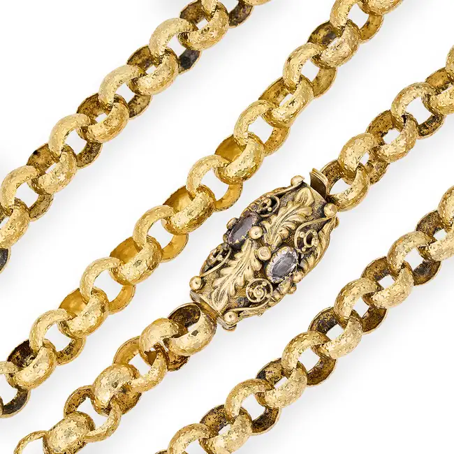 A FINE ANTIQUE PINK TOPAZ BELCHER CHAIN NECKLACE, EARLY 19TH CENTURY comprising a row of belcher