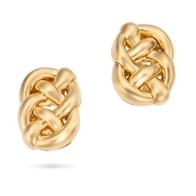 A PAIR OF ITALIAN GOLD KNOT EARRINGS in 18ct yellow gold, each in knotted design, A. maker's mark,