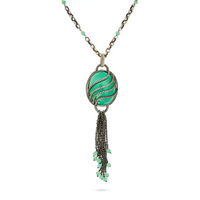 NO RESERVE, JADE JAGGER, A CHALCEDONY AND DIAMOND TASSEL PENDANT NECKLACE the pendant set with a