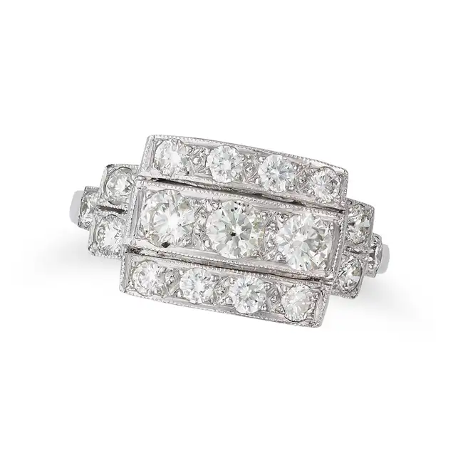 A DIAMOND DRESS RING the geometric face set with round brilliant cut diamonds, the diamonds