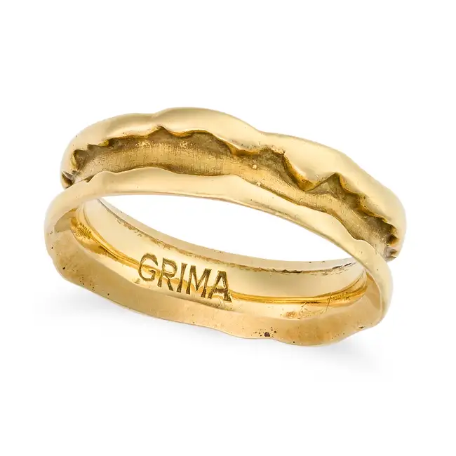 ANDREW GRIMA, A MODERNIST GOLD BAND RING in yellow gold, designed as an abstract band, signed Grima,