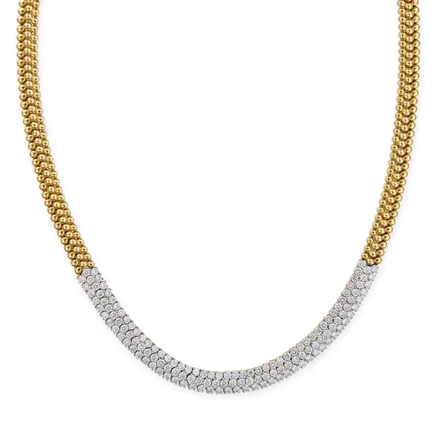 A DIAMOND NECKLACE in beaded design, the central section set with round brilliant cut diamonds all