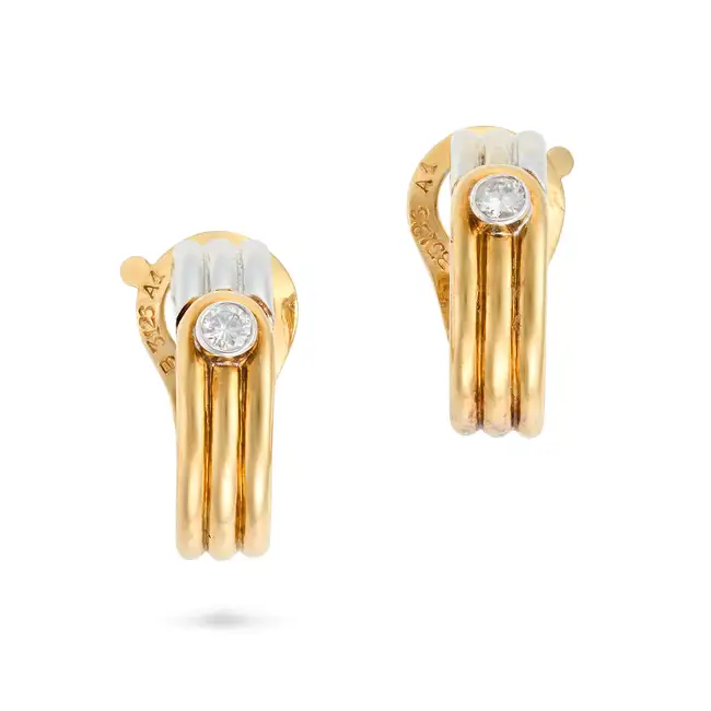 VAN CLEEF & ARPELS, A PAIR OF DIAMOND HOOP EARRINGS in 18ct white and yellow gold, each designed
