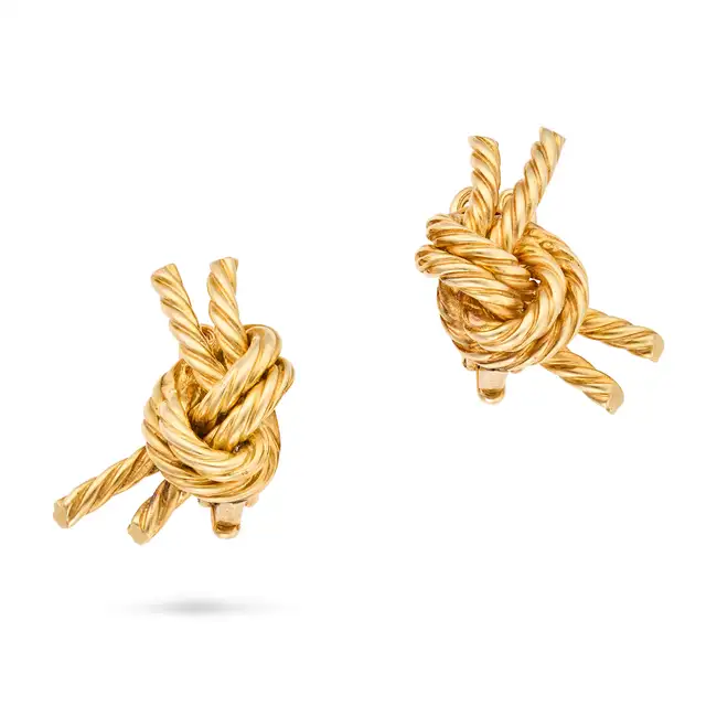 GEORGES L'ENFANT FOR HERMES, A PAIR OF VINTAGE LOVER'S KNOT CLIP EARRINGS in 18ct yellow gold,