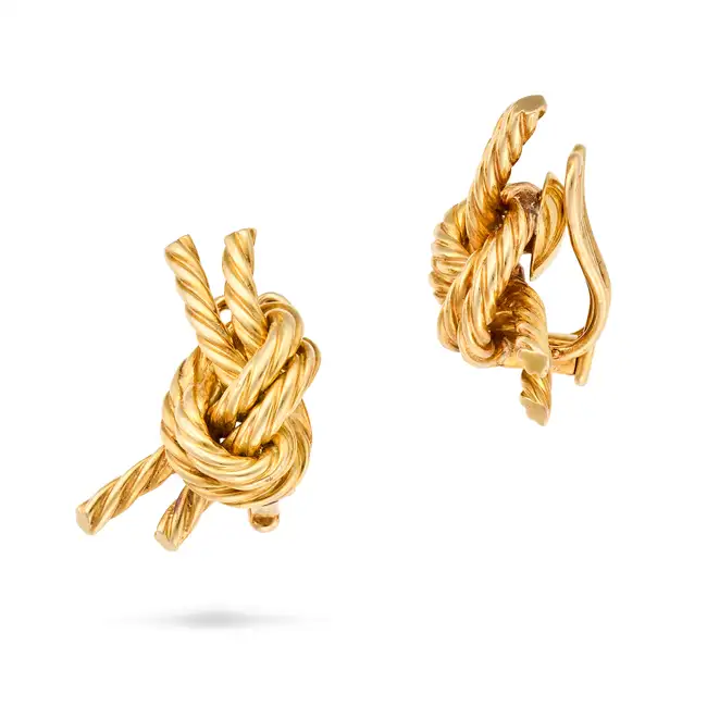 GEORGES L'ENFANT FOR HERMES, A PAIR OF VINTAGE LOVER'S KNOT CLIP EARRINGS in 18ct yellow gold,