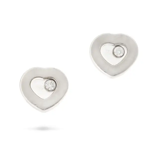 CHOPARD, A PAIR OF DIAMOND HAPPY HEART EARRINGS in 18ct white gold, each heart shaped earring