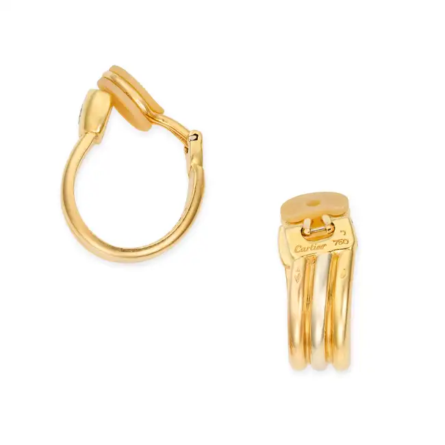 CARTIER, A PAIR OF DIAMOND TRINITY HOOP EARRINGS in 18ct yellow, white and rose gold, each