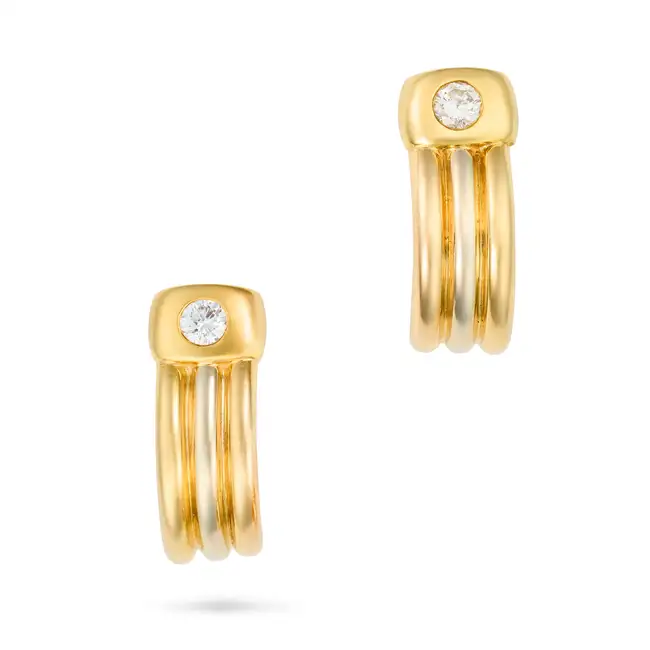 CARTIER, A PAIR OF DIAMOND TRINITY HOOP EARRINGS in 18ct yellow, white and rose gold, each