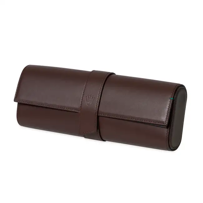 NO RESERVE - ROLEX, A WATCH TRAVEL CASE Brown leather exterior with tonal stitching, a heat