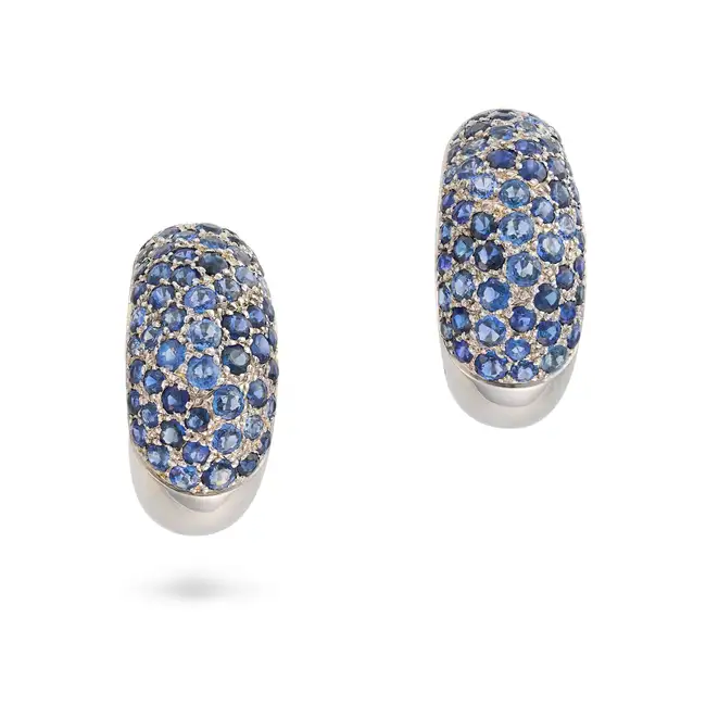 CARTIER, A PAIR OF SAPPHIRE CLIP EARRINGS, 1995 in 18ct white gold, each designed as a hoop, pave