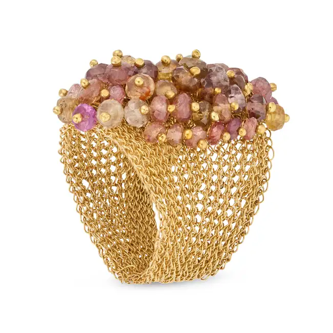 A MULTICOLOUR TOURMALINE CLUSTER DRESS RING the ring comprising mesh, accented by a cluster of