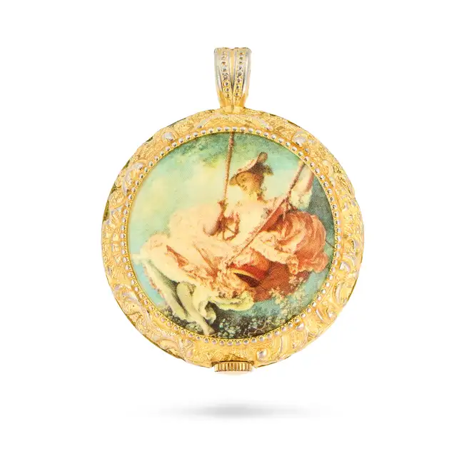 NO RESERVE - AN ENAMEL POCKET WATCH set with an enamel portrait of 'The Swing' by Jean-Honore