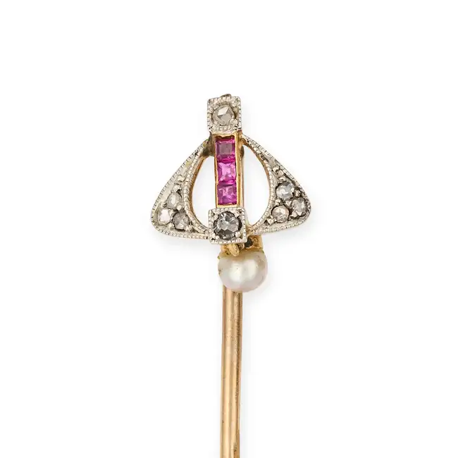 NO RESERVE - A COLLECTION OF FOUR ANTIQUE STICK PINS comprising a paste horse shoe stick pin 1.