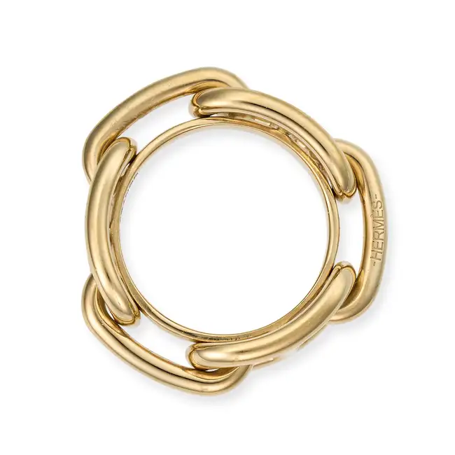 HERMES, A LUCADE CHAINE D'ANCRE SCARF RING designed as a row of mariner links, signed Hermes, no