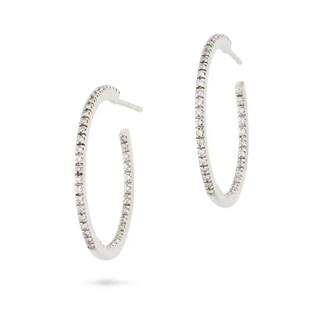 NO RESERVE - A PAIR OF DIAMOND HOOP EARRINGS in 18ct white gold, each designed as a hoop set