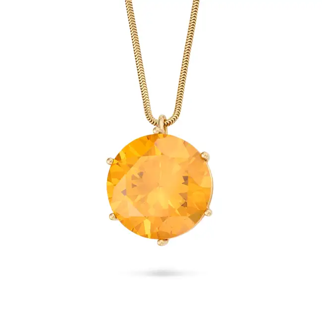 AN ORANGE CUBIC ZIRCONIA PENDANT NECKLACE the pendant set with a large orange round cut cubic