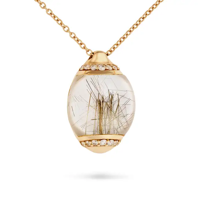 BIGLI, A RUTILATED QUARTZ AND DIAMOND PENDANT NECKLACE the pendant set with a cabochon rutilated