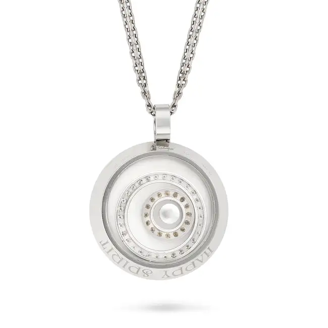 CHOPARD, A CHAMPAGNE DIAMOND HAPPY SPIRIT NECKLACE the circular pendant comprising a locket with a
