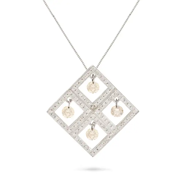 A DIAMOND SHIMMER PENDANT NECKLACE the openwork pendant set with round brilliant cut diamonds,