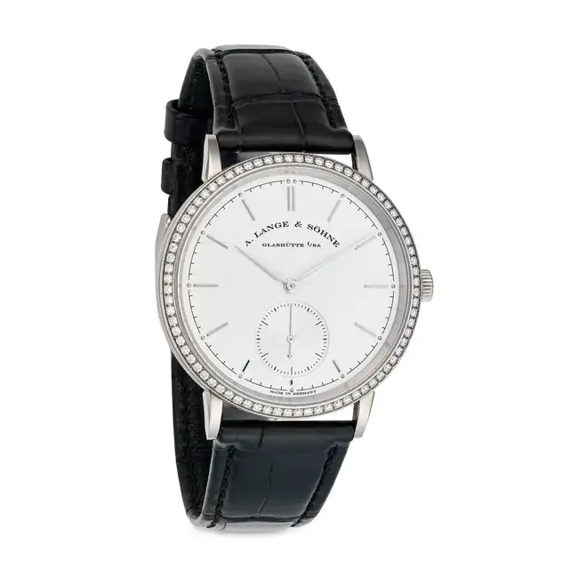 A. LANGE & SÖHNE, A SAXONIA AUTOMATIC DIAMOND SET WRISTWATCH, in 18ct white gold, the circular