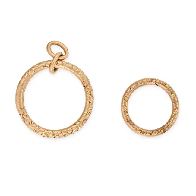 NO RESERVE - TWO ANTIQUE GEORGIAN SPLIT RINGS in yellow gold, both with chased foliate designs, no