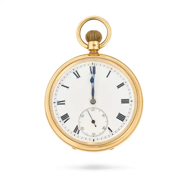 AN 18 CARAT GOLD POCKET WATCH, in 18ct yellow gold, the polished round case with engine-turned