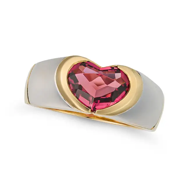 MARINA B, A PINK TOURMALINE HEART RING set with a heart cut pink tourmaline, signed Marina B and
