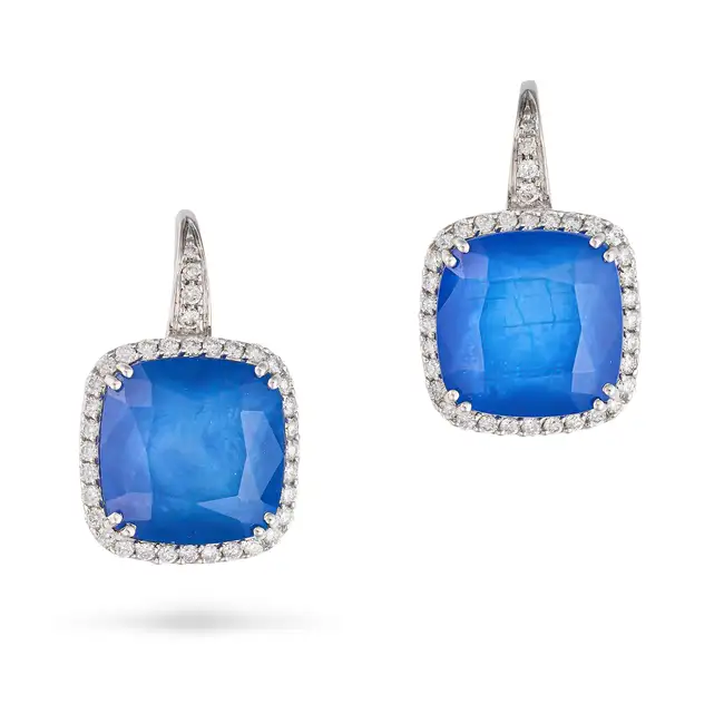 MORAGLIONE, A PAIR OF SOUDE SAPPHIRE AND DIAMOND DROP EARRINGS in 18ct white gold, each set with a
