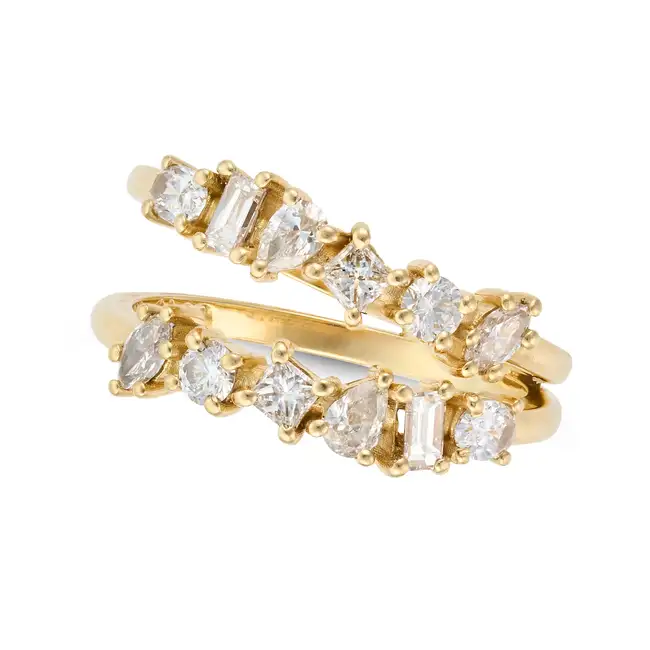 A DIAMOND DRESS RING the double band ring set with variously cut diamonds all totalling 1.9-2.0