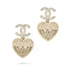CHANEL, A PAIR OF CC HEART EARRINGS each comprising an interlocking logo set with white diamantes,