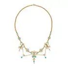AN ANTIQUE VICTORIAN TURQUOISE AND PEARL SWAG NECKLACE in yellow gold, comprising a curb chain