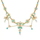 AN ANTIQUE VICTORIAN TURQUOISE AND PEARL SWAG NECKLACE in yellow gold, comprising a curb chain
