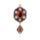 NO RESERVE - AN ANTIQUE VICTORIAN GARNET, PEARL AND ENAMEL LOCKET PENDANT, CIRCA 1857 in yellow