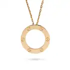 CARTIER, A GOLD LOVE PENDANT NECKLACE in 18ct rose gold, the circular pendant punctuated by six