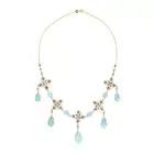 AN OPAL AND DIAMOND NECKLACE in silver gilt, comprising a row of openwork quatrefoil motifs set with