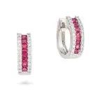 A PAIR OF RUBY AND DIAMOND HOOP EARRINGS in 18ct white gold, each designed as a hoop set with a