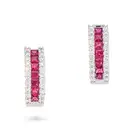 A PAIR OF RUBY AND DIAMOND HOOP EARRINGS in 18ct white gold, each designed as a hoop set with a