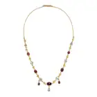 AN ANTIQUE GARNET AND AQUAMARINE NECKLACE comprising a trace chain set with oval cabochon garnets