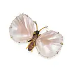 AN ANTIQUE SHELL, PEARL AND ENAMEL BUTTERFLY BROOCH, CIRCA 1880 designed as a butterfly, the body