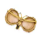AN ANTIQUE SHELL, PEARL AND ENAMEL BUTTERFLY BROOCH, CIRCA 1880 designed as a butterfly, the body